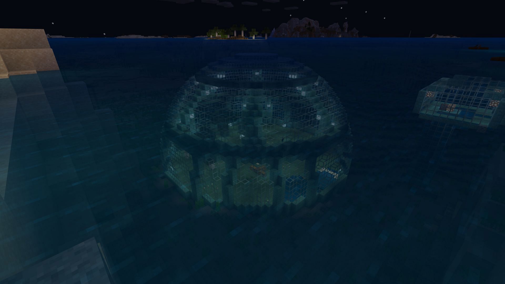 The glass sphere is quite a famous underwater structure in the Minecraft community (Image via Reddit/u/demerkies)