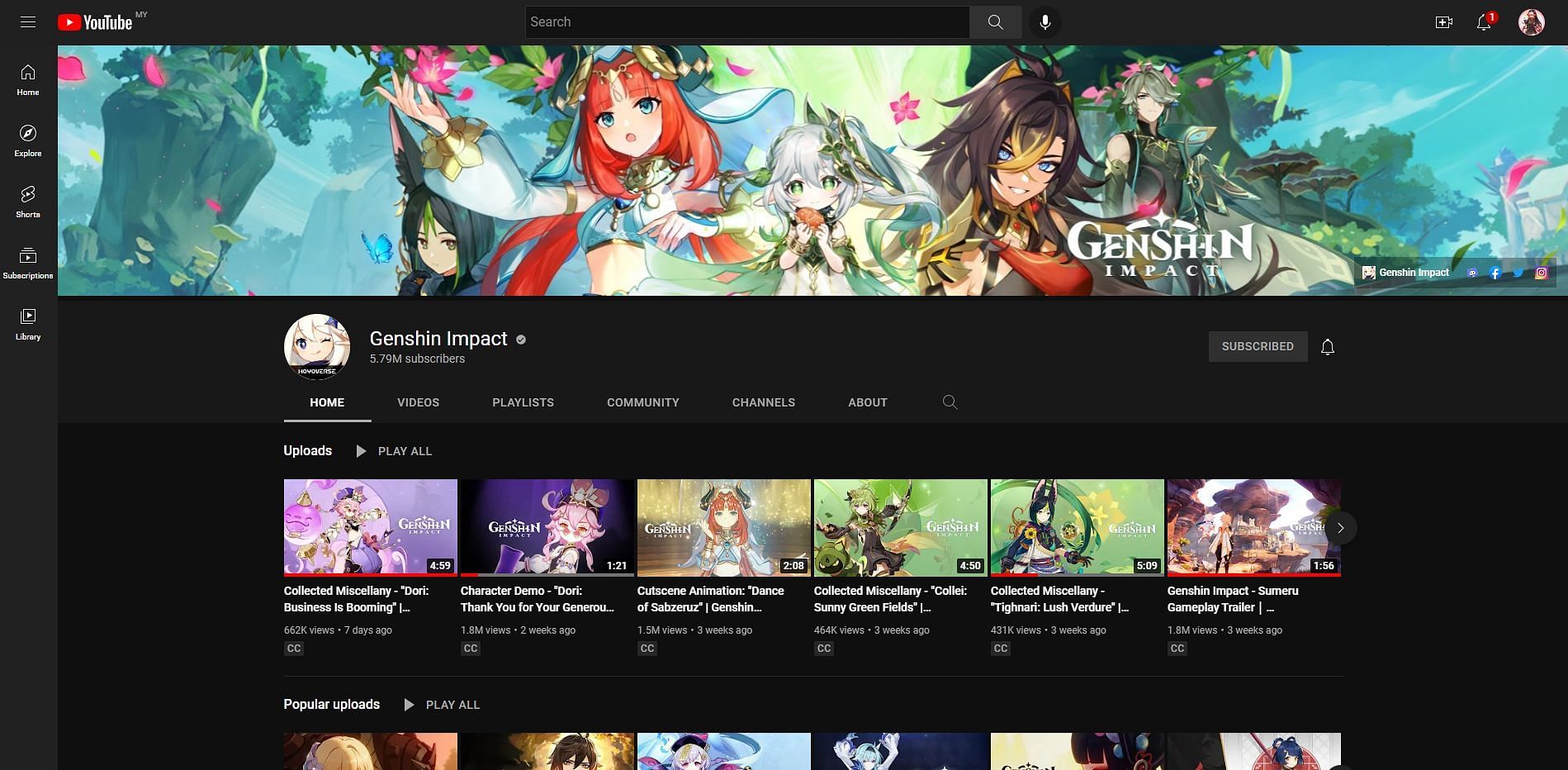 The official YouTube channel to watch the livestream (Image via YouTube/Genshin Impact)