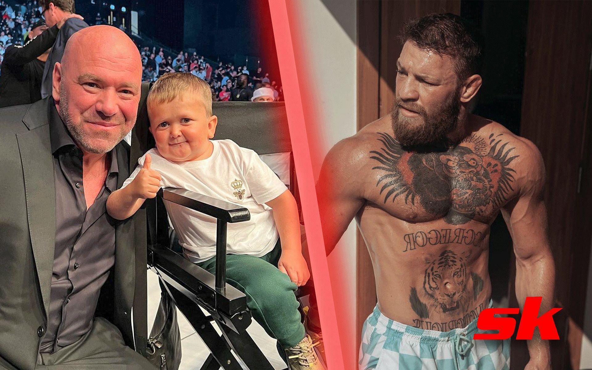 Dana White &amp; Hasbulla (left), Conor McGregor (right) [Images courtesy of @thenotoriousmma &amp; @danawhite on Instagram]