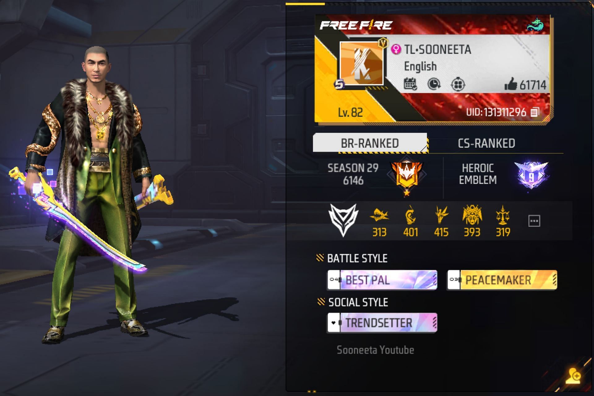 Sooneeta's Free Fire ID stats, earnings, guild, and popular