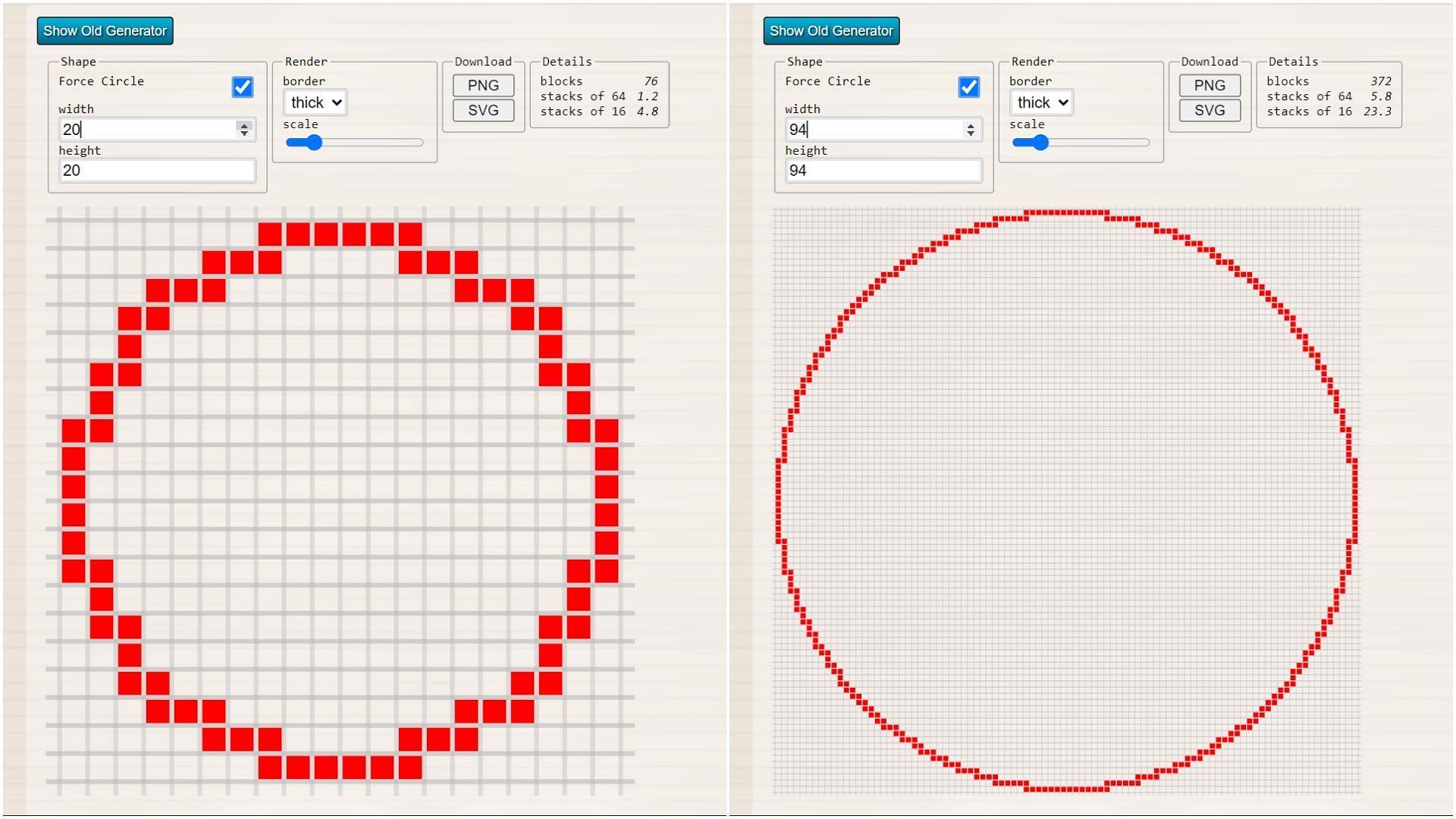 Set the diameter of the circle to change the configuration of blocks that needs to be placed (Image via Sportskeeda)