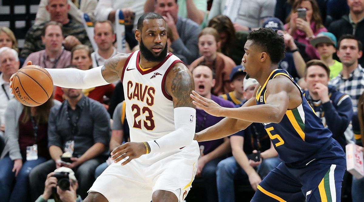 LeBron James in action against Donovan Mitchell.