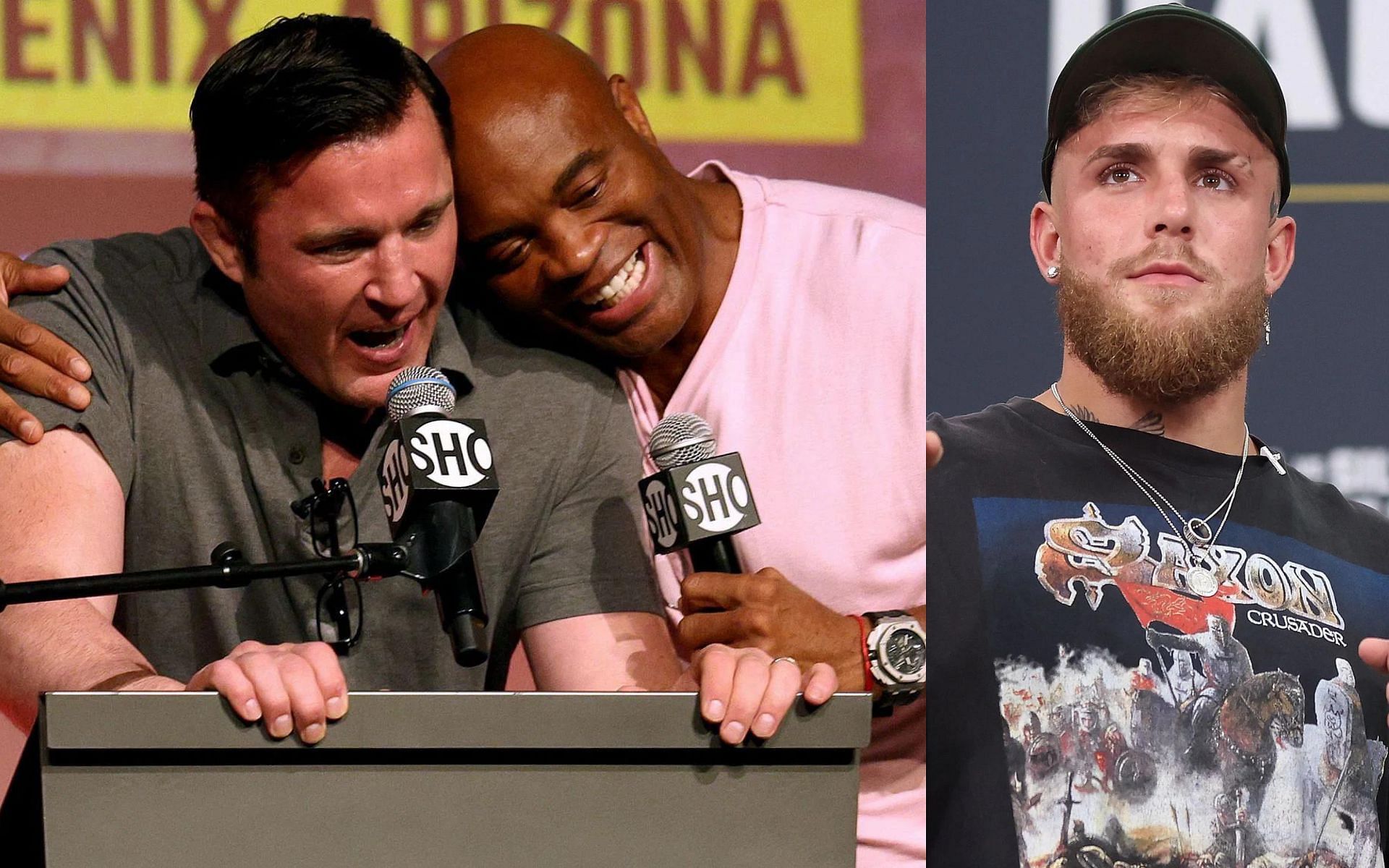 Chael Sonnen (left) Anderson Silva (center) &amp; Jake Paul (right) 