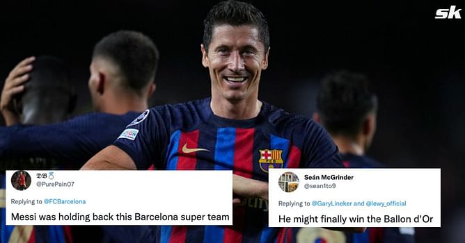 "Messi was holding back this Barcelona super team" - Twitter erupts as Robert Lewandowski scores stunning hat-trick in 5-1 win over Viktoria Plzen