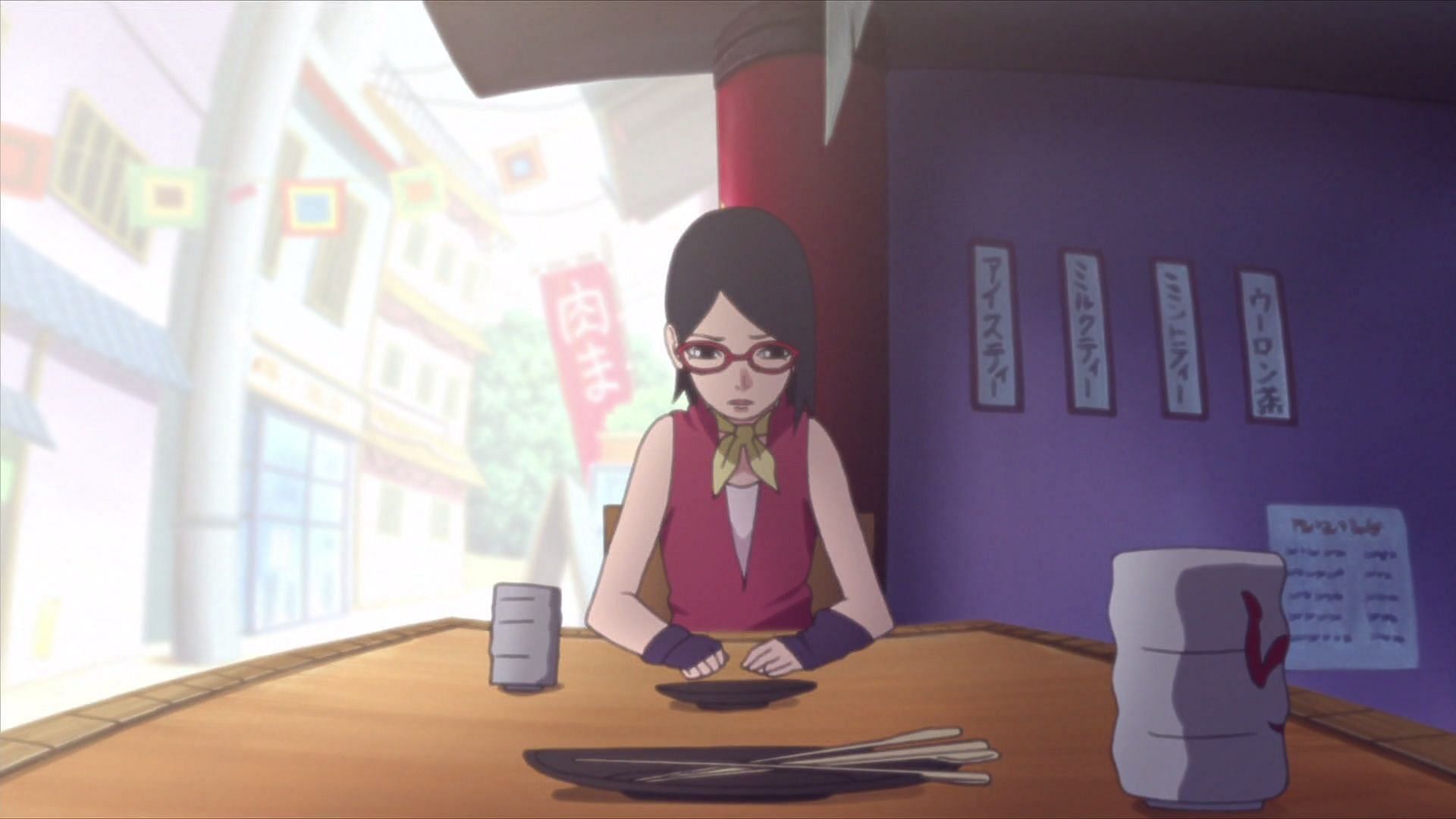 Sarada&#039;s outfit in the anime is completely different (Image via Studio Pierrot)