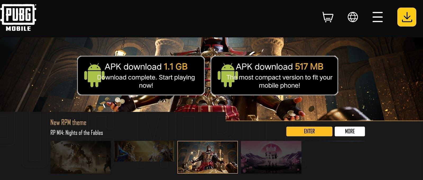 APK download links on the official website of the battle royale game (Image via Krafton/Tencent Games)