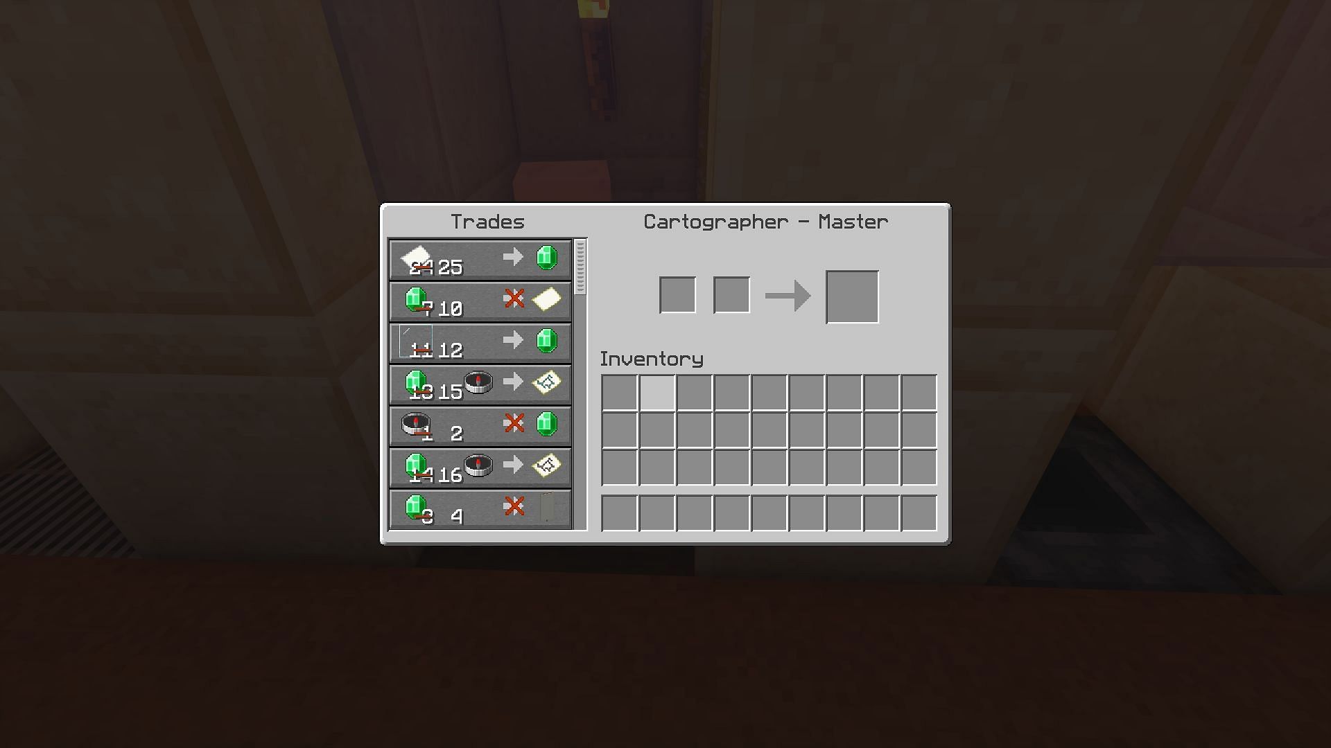 A list of Cartographer trades (Image via Minecraft)