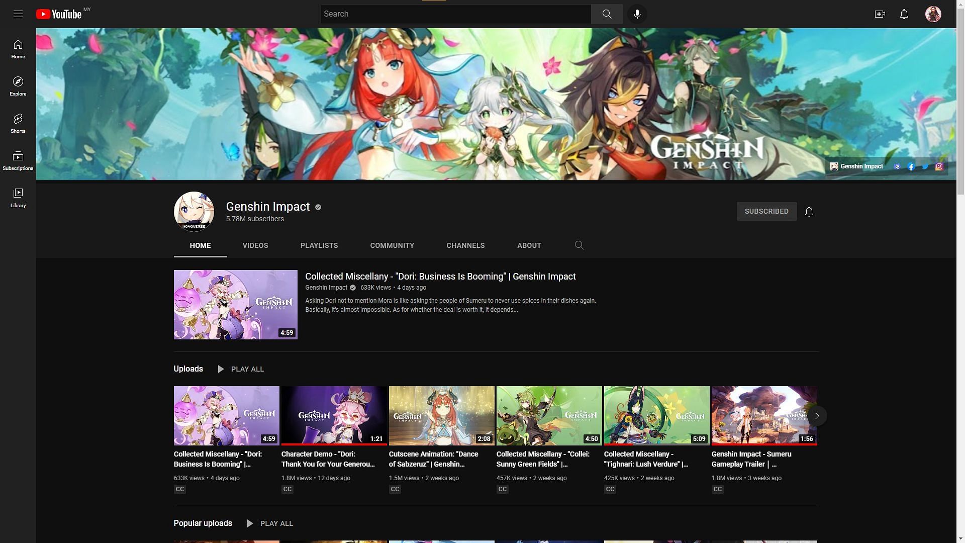 The official YouTube for the game (Image via YouTube/Genshin Impact)