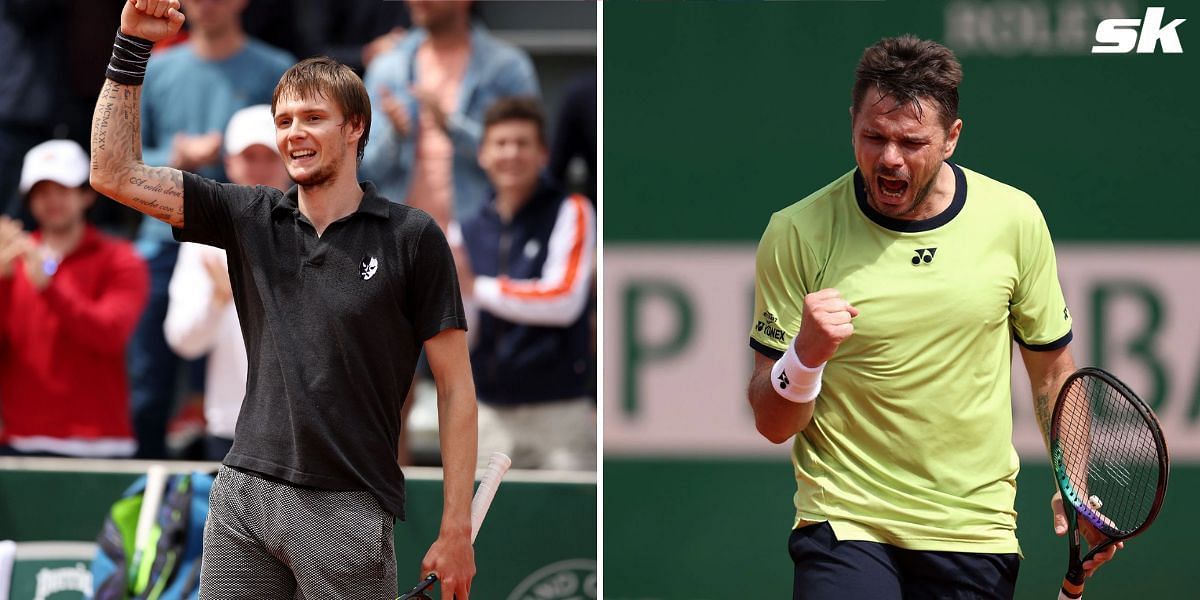 Alexander Bublik (L) and Stan Wawrinka.