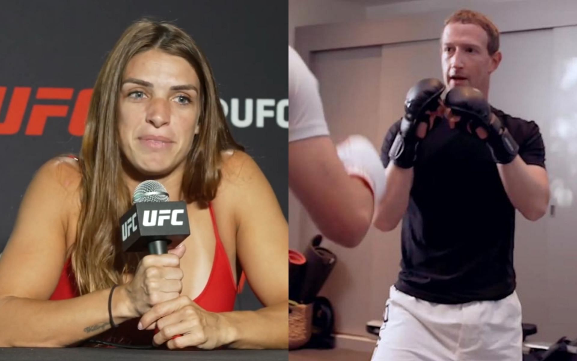 Mackenzie Dern (left), Mark Zuckerberg (right) [Images courtesy of @nypost on Twitter and MMA Junkie on YouTube]