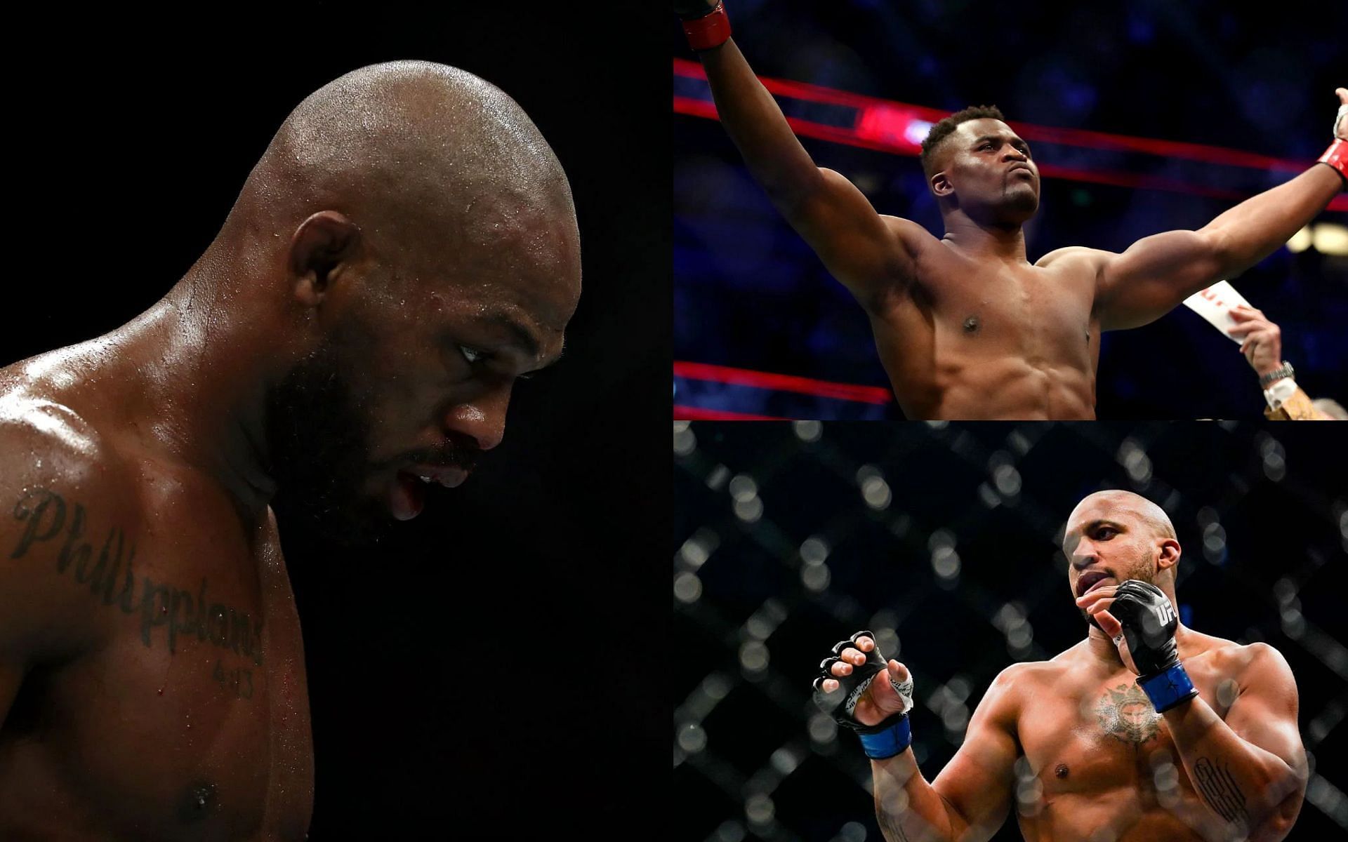 Jon Jones (left), Francis Ngannou (top) and Ciryl Gane (bottom)