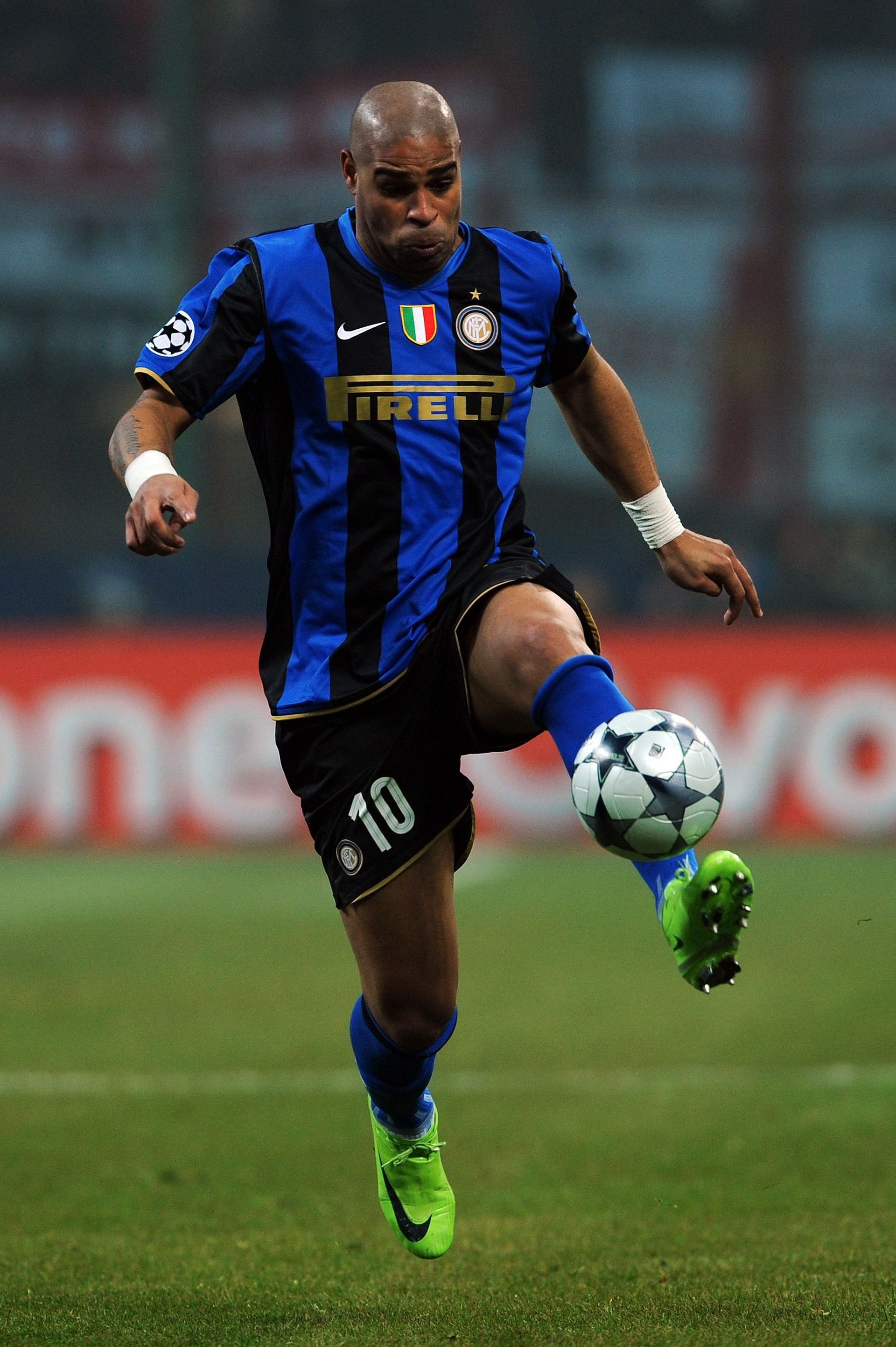 Adriano of Inter Milan controls the ball during the UEFA Champions League, Round of Last 16, First Leg match between Inter Milan and Manchester United at the San Siro Stadium on February 24, 2009.