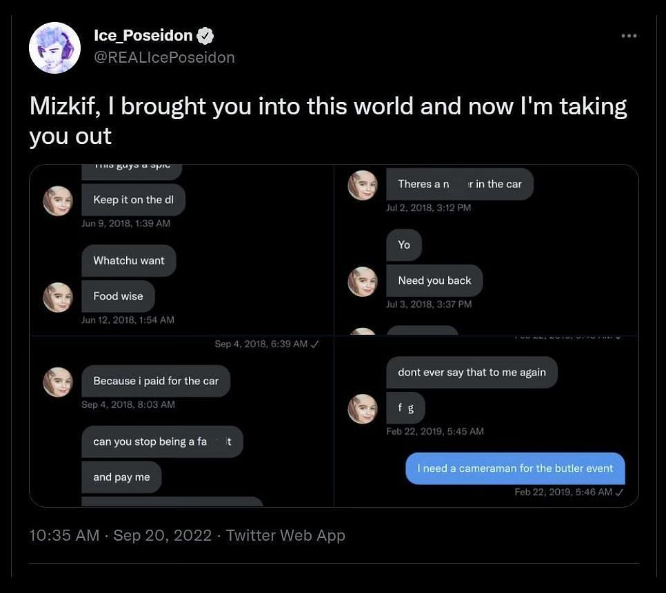 Ice Poseidon attempts to cancel Matthew by leaking old DMs (Image via Twitter)