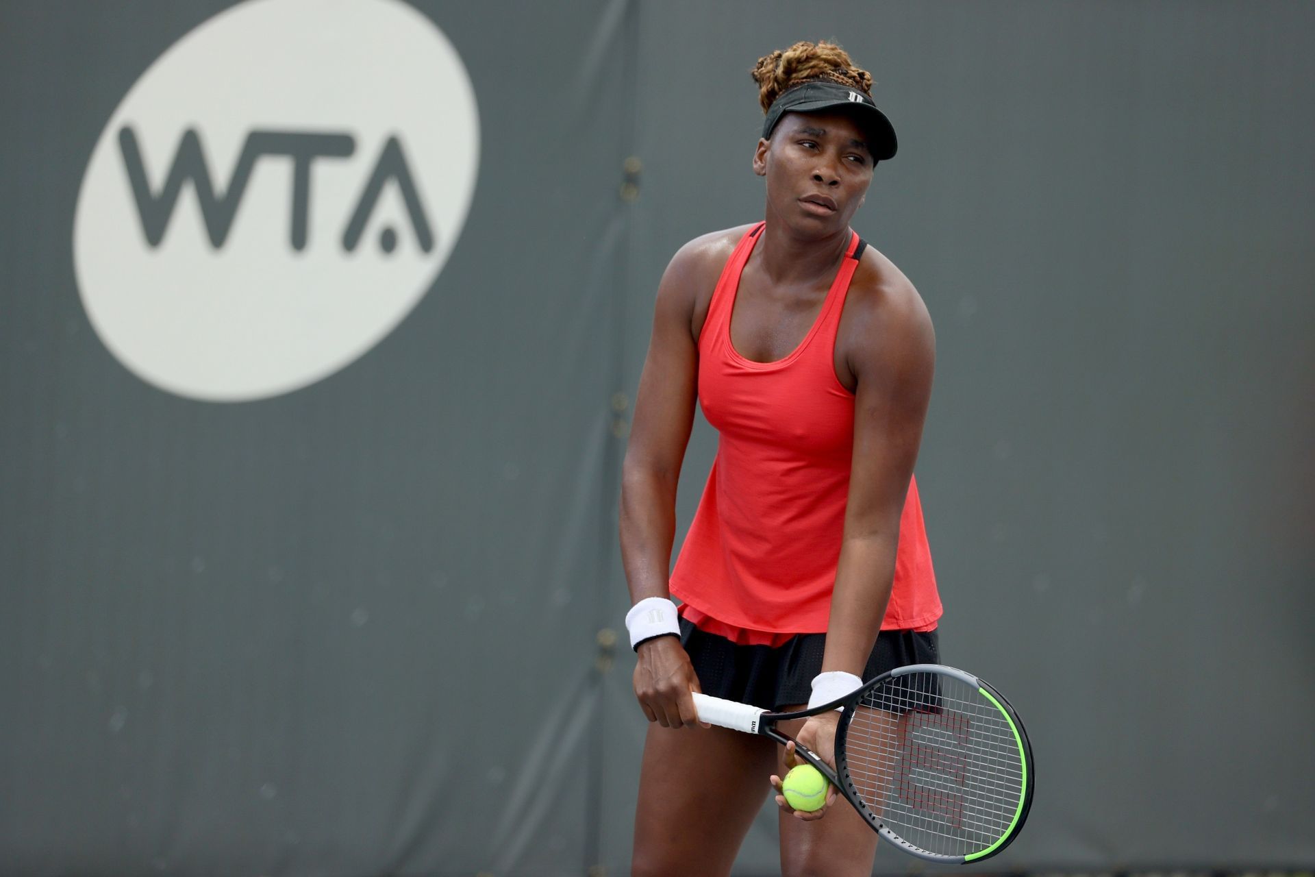 Venus Williams prepares to serve