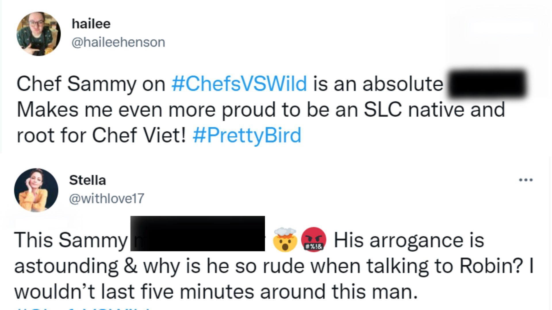 Fans slam Chef Sammy (Image via Twitter/@haileehenson,@withlove17)