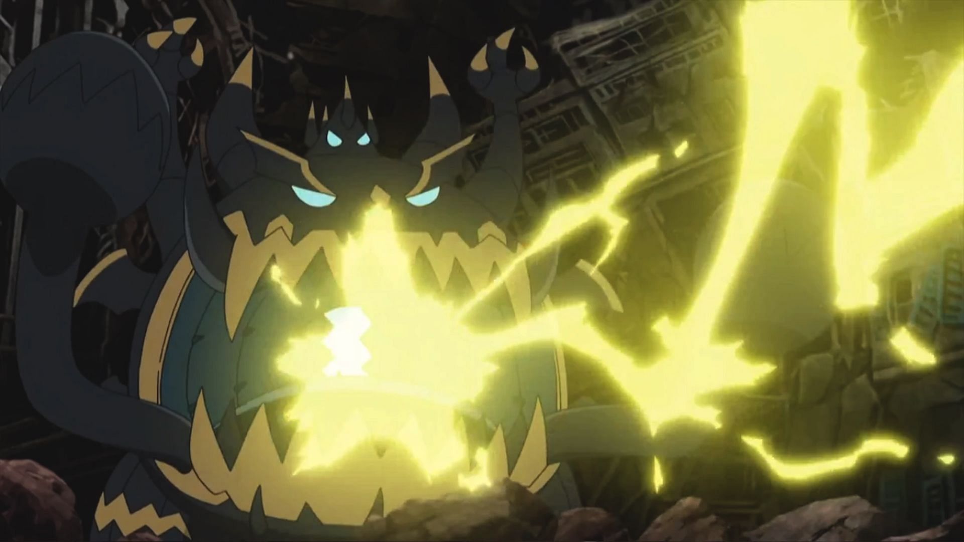 Guzzlord attacking in the anime (Image via The Pokemon Company)