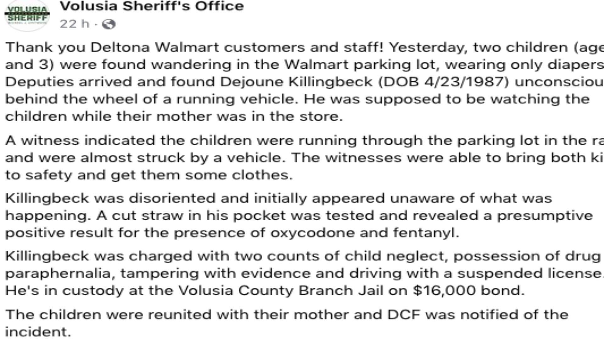 Statement from Volusia Sheriff&#039;s office