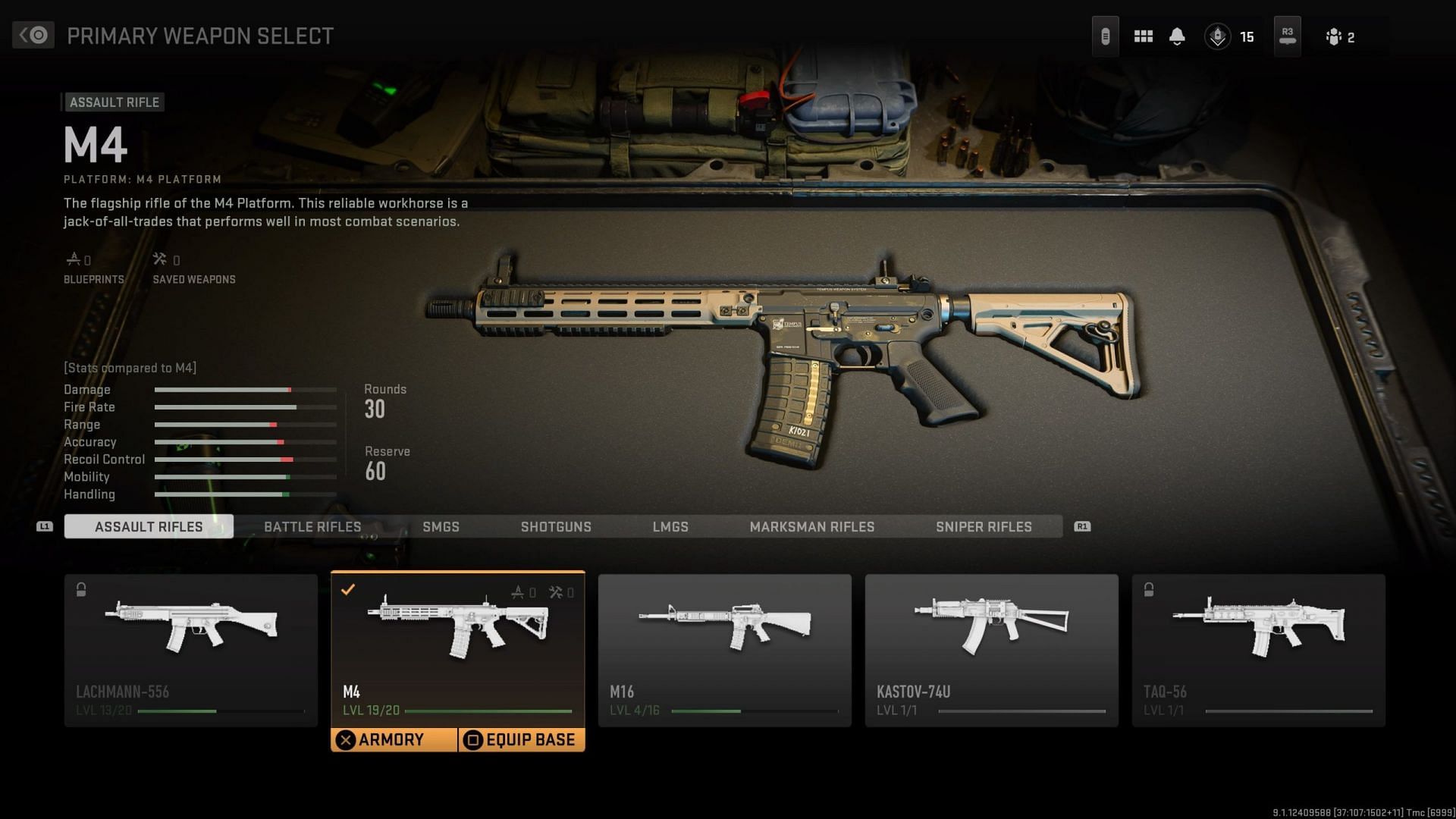 M4 base stats in Call of Duty: Modern Warfare 2 (Image via callofduty.com)