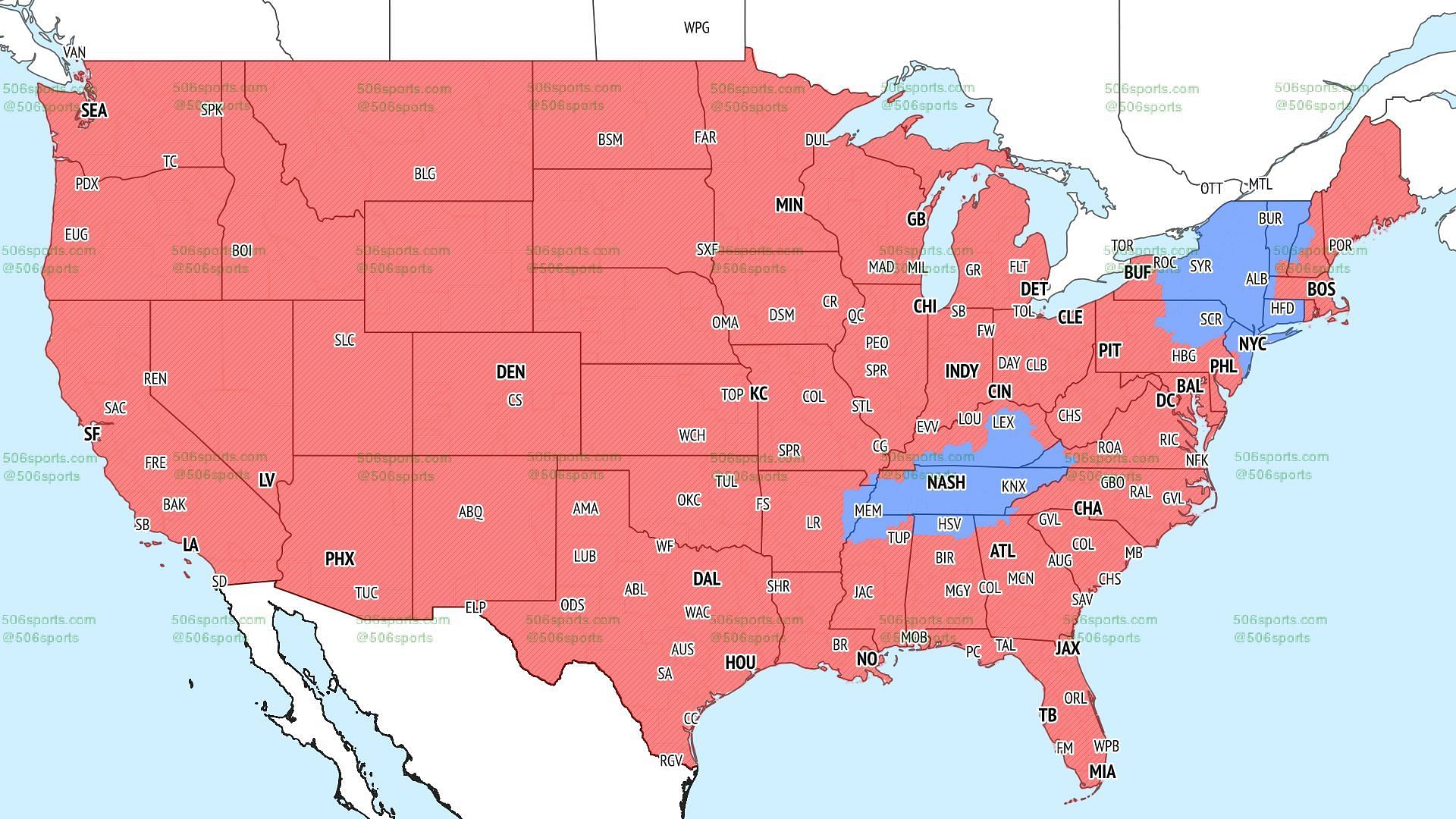 Coverage map for FOX's late window games. Photo via 506Sports.com