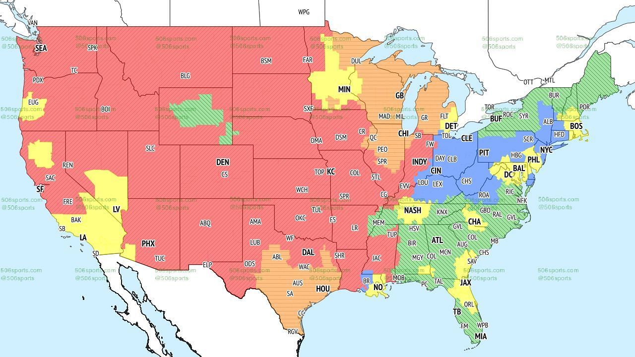 CBS Early and Late Game Window Coverage Map. Source: 506sports.com