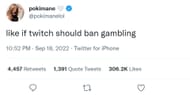 The streamer urged Twitch to ban gambling streams (Image via Pokimane/Twitter)