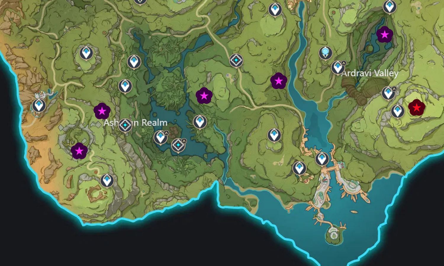 The second map with the remaining locations (Image via HoYoverse)