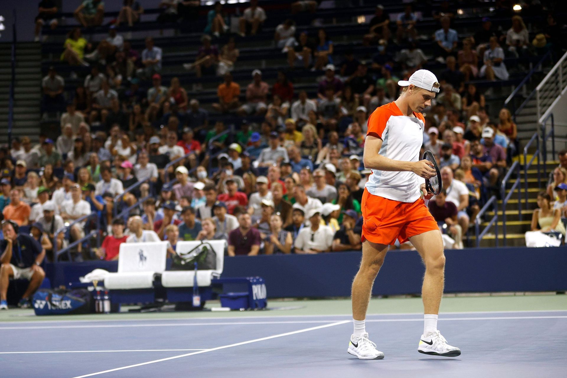 Denis Shapovalov during his match against Roberto Carballes Baena at the 2022 US Open - Day 4