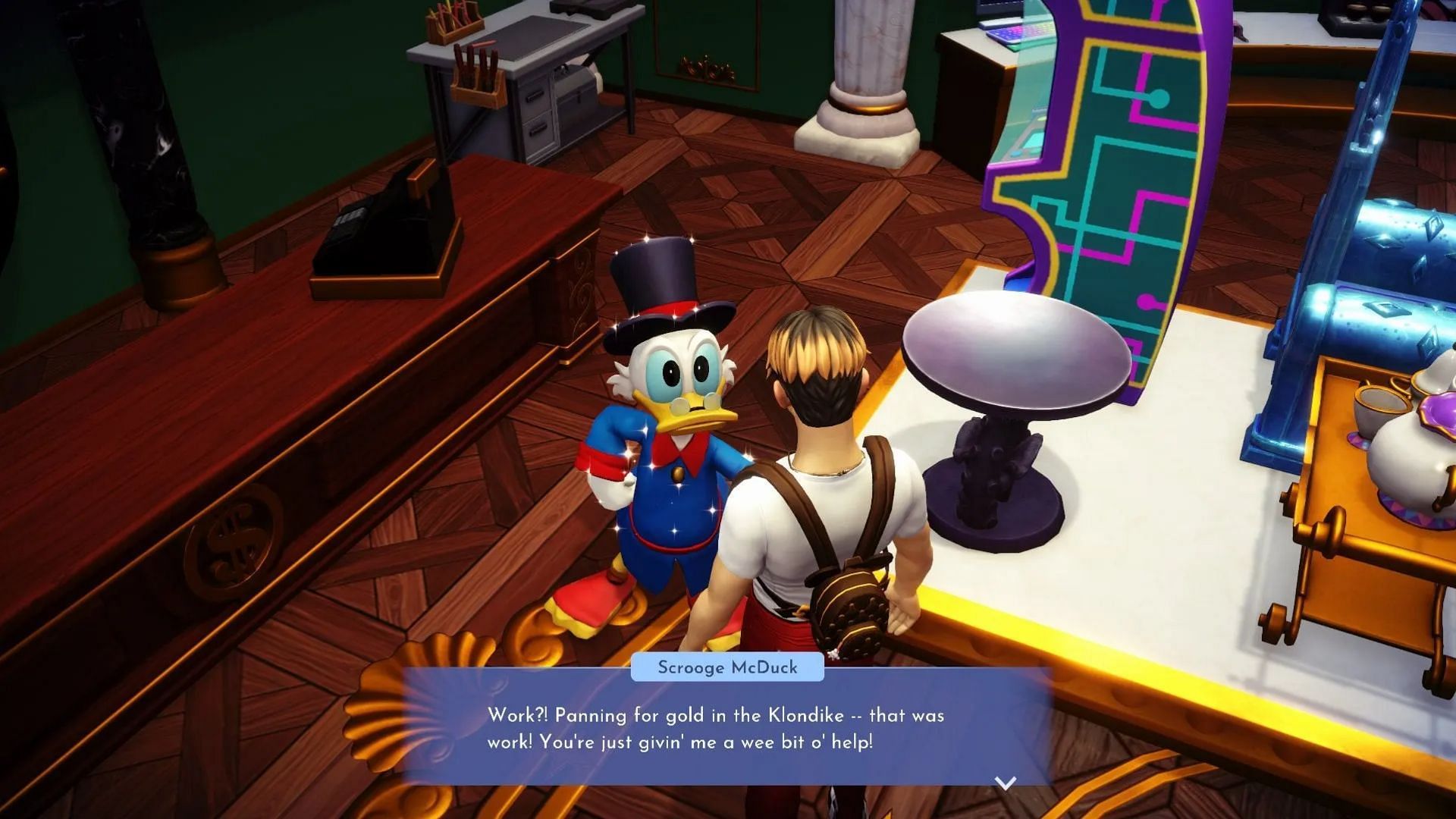 Scrooge inside his shop in Disney Dreamlight Valley (Image via Gameloft)