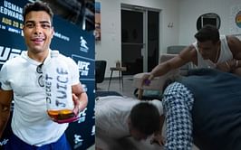 Watch: Paulo Costa hosts push-up competition between Henry Cejudo and The Schmo after offering shots from his bottle of "secret juice"