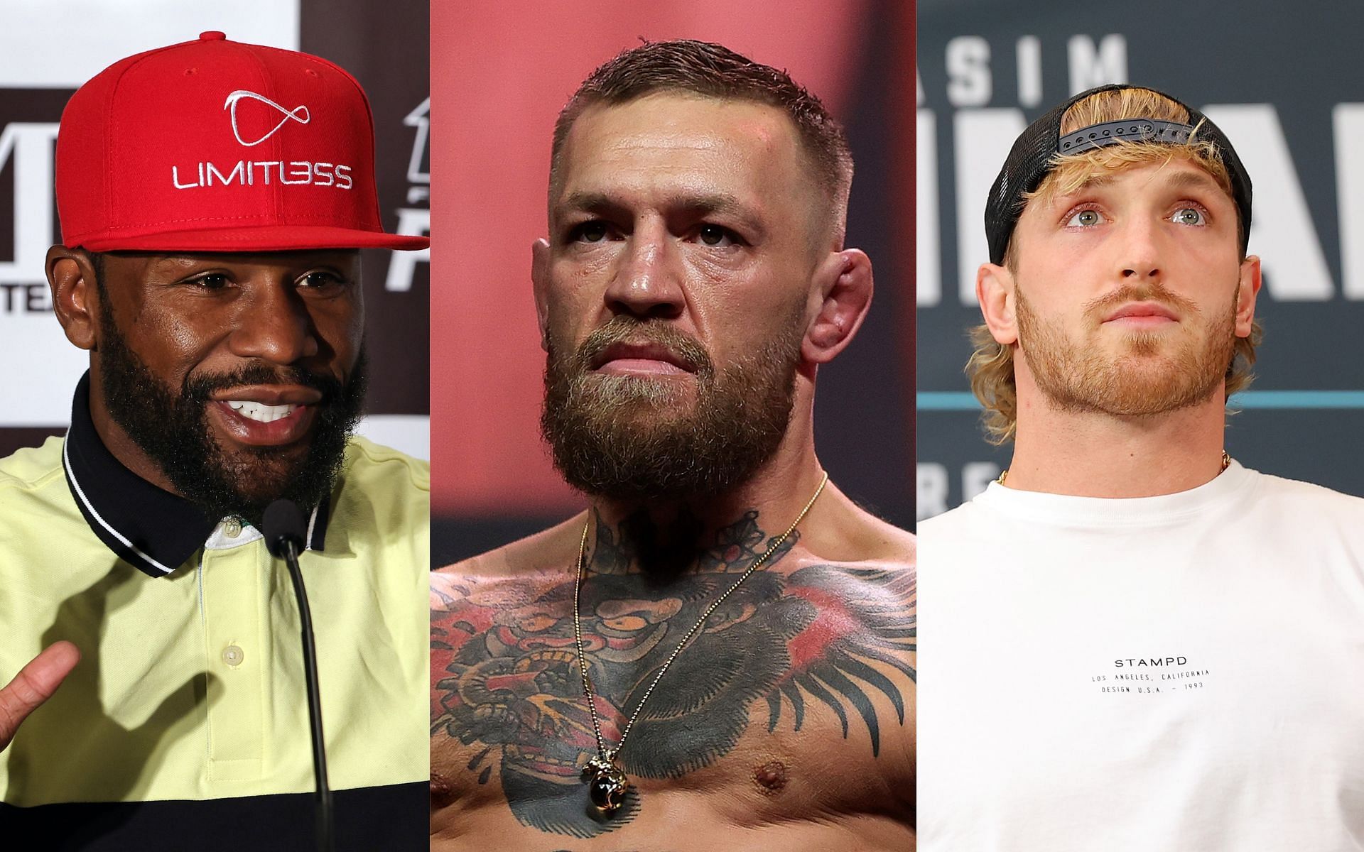 Floyd Mayweather (left) Conor McGregor (center), and Logan Paul (right) (Image credits Getty Images)