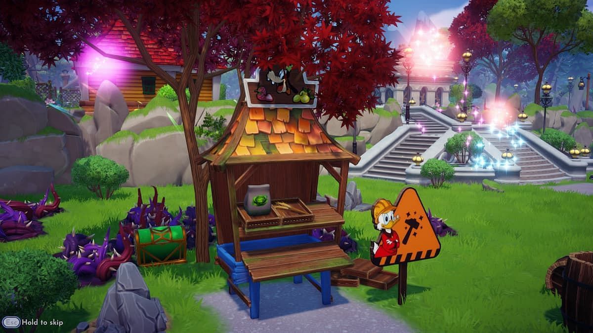 The first quest will lead to opening Goofy&#039;s Stall in Disney Dreamlight Valley (Image via Gameloft)