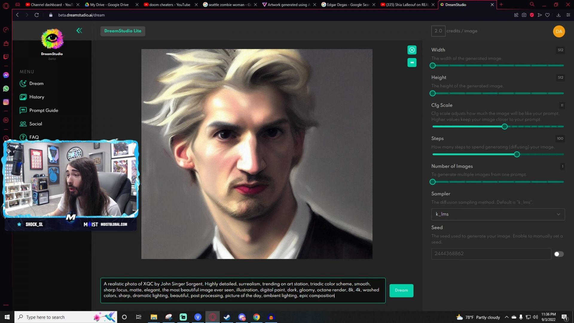 Twitch streamer exclaims after seeing an xQc artwork generated by the AI (Image via MoistCr1TiKaL/Twitch)