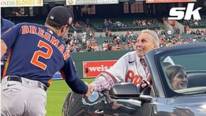 "Amazing to meet one of my families baseball hero" - MLB All-Star Alex Bregman shares a fan moment with HOFer Brooks Robinson at Oriole Park before the veteran's ceremonial first pitch