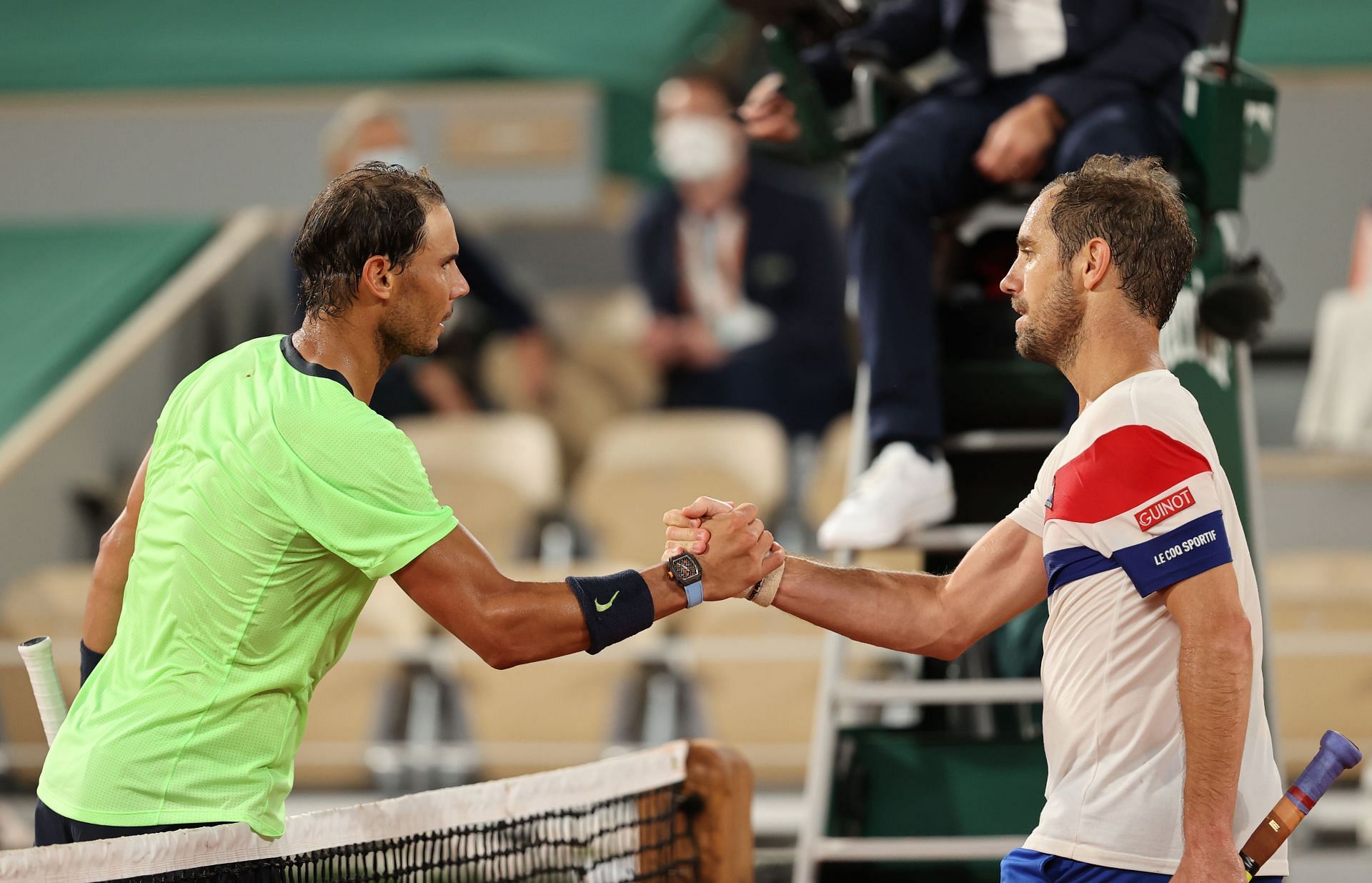 Rafael Nadal and Richard Gasquet at the 2021 French Open.