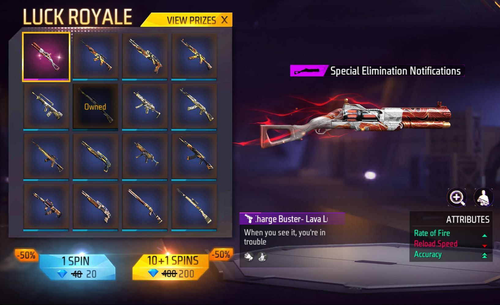 The available items in this Luck Royale (Image via Garena)