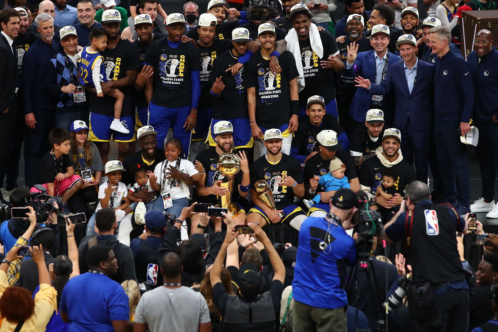 The Golden State Warriors celebrate winning the 2022 NBA Finals