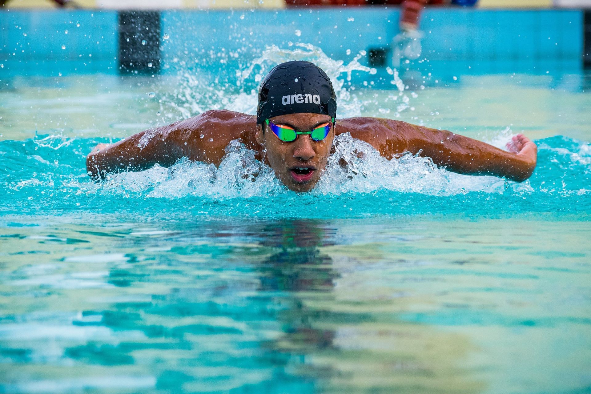 Indian swimmer Adviat Page at CWG 2022. 