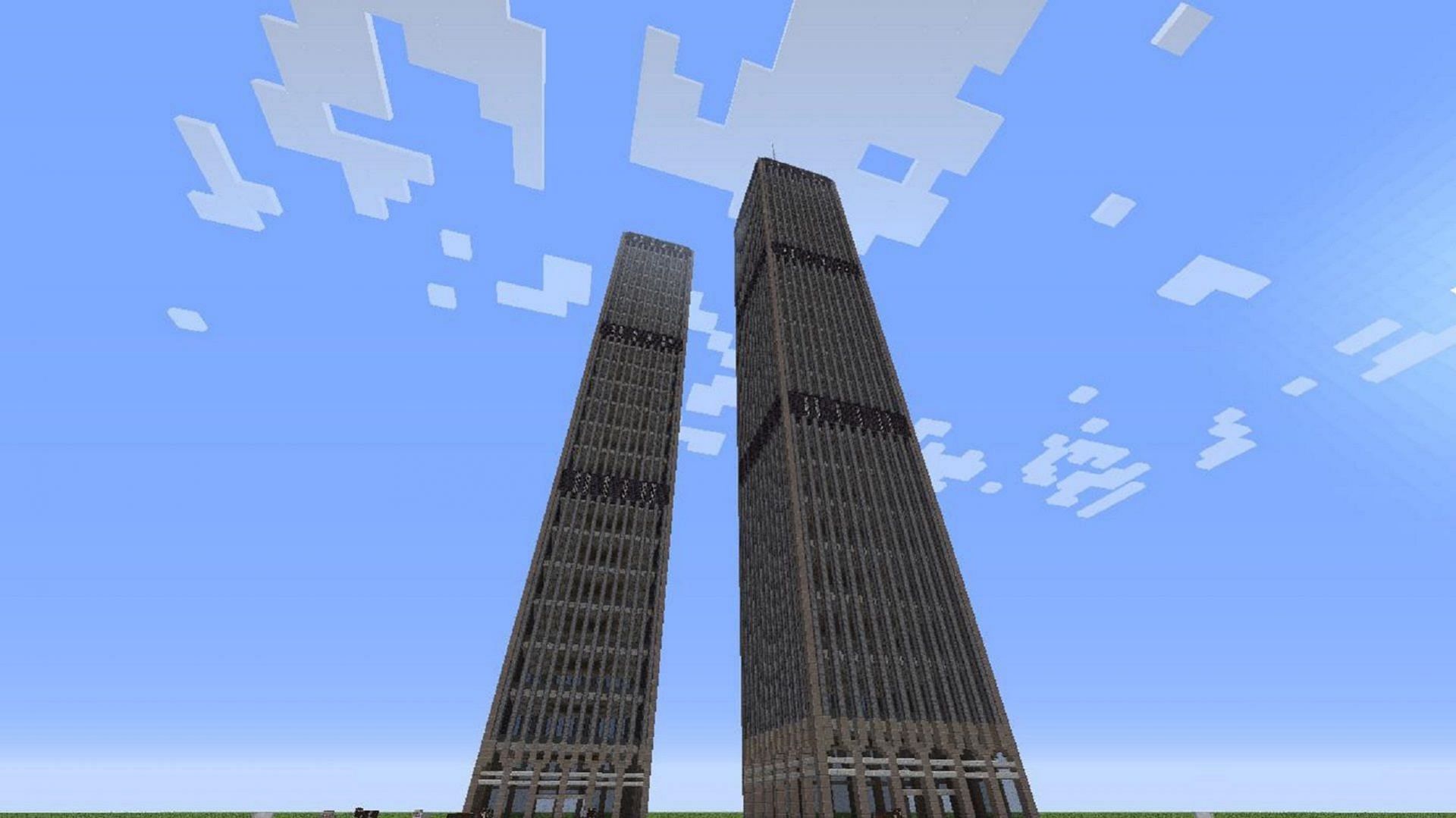 A player-made Twin Towers creation found via the Minecraft subreddit (Image via u/Ms_matrix2/Reddit)