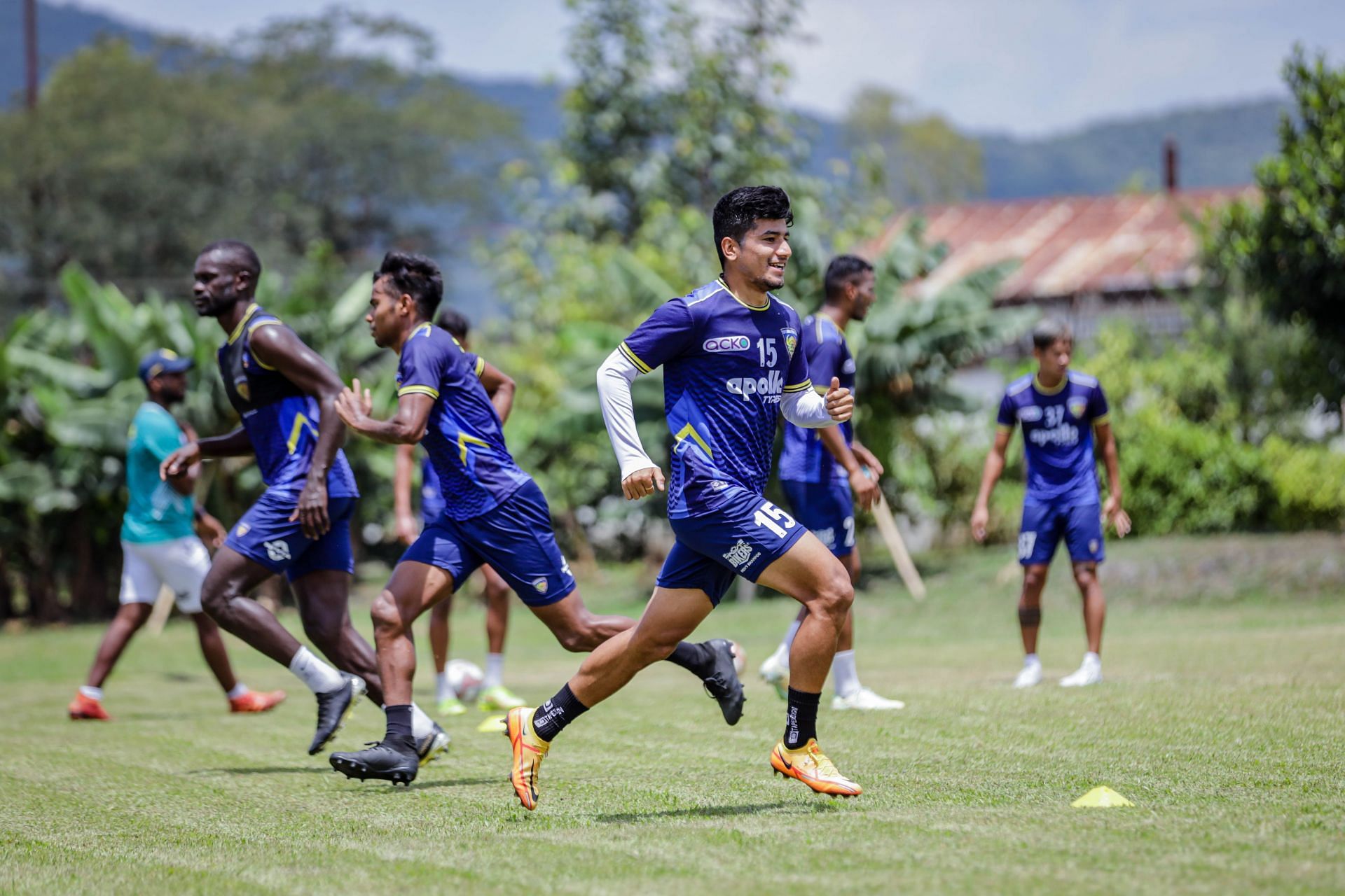 Chennaiyin FC players training ahead of their fixture against NEROCA FC (Image: CFC Media)