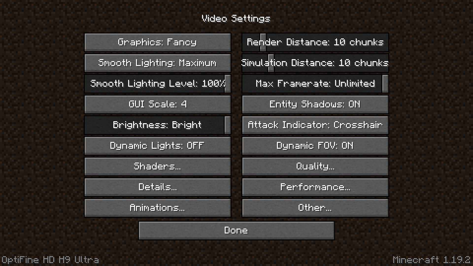 New video settings courtesy of the OptiFine mod for Minecraft (Image via Mojang)
