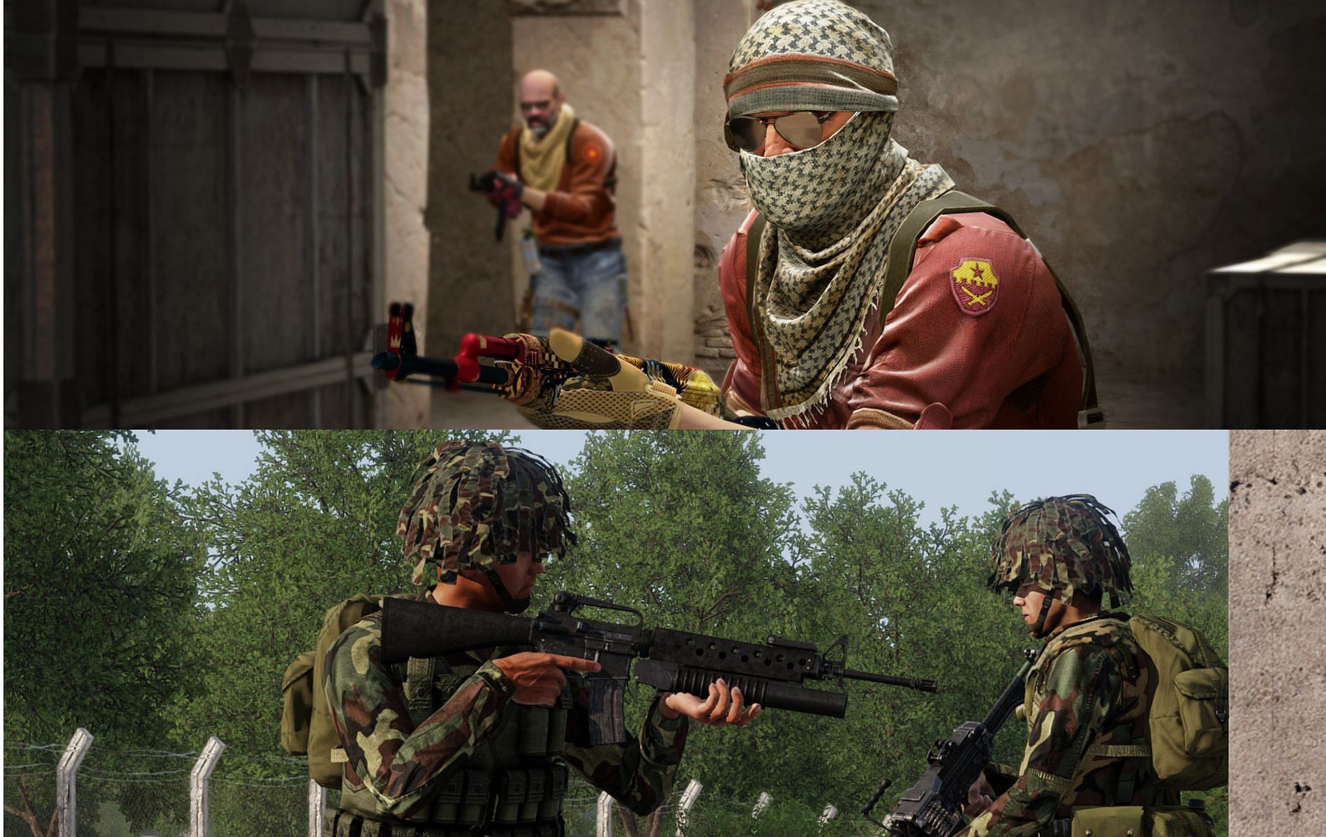 The 5 best tactical shooters of the last decade in one list (Images via Valve and Bohemia Interactive)