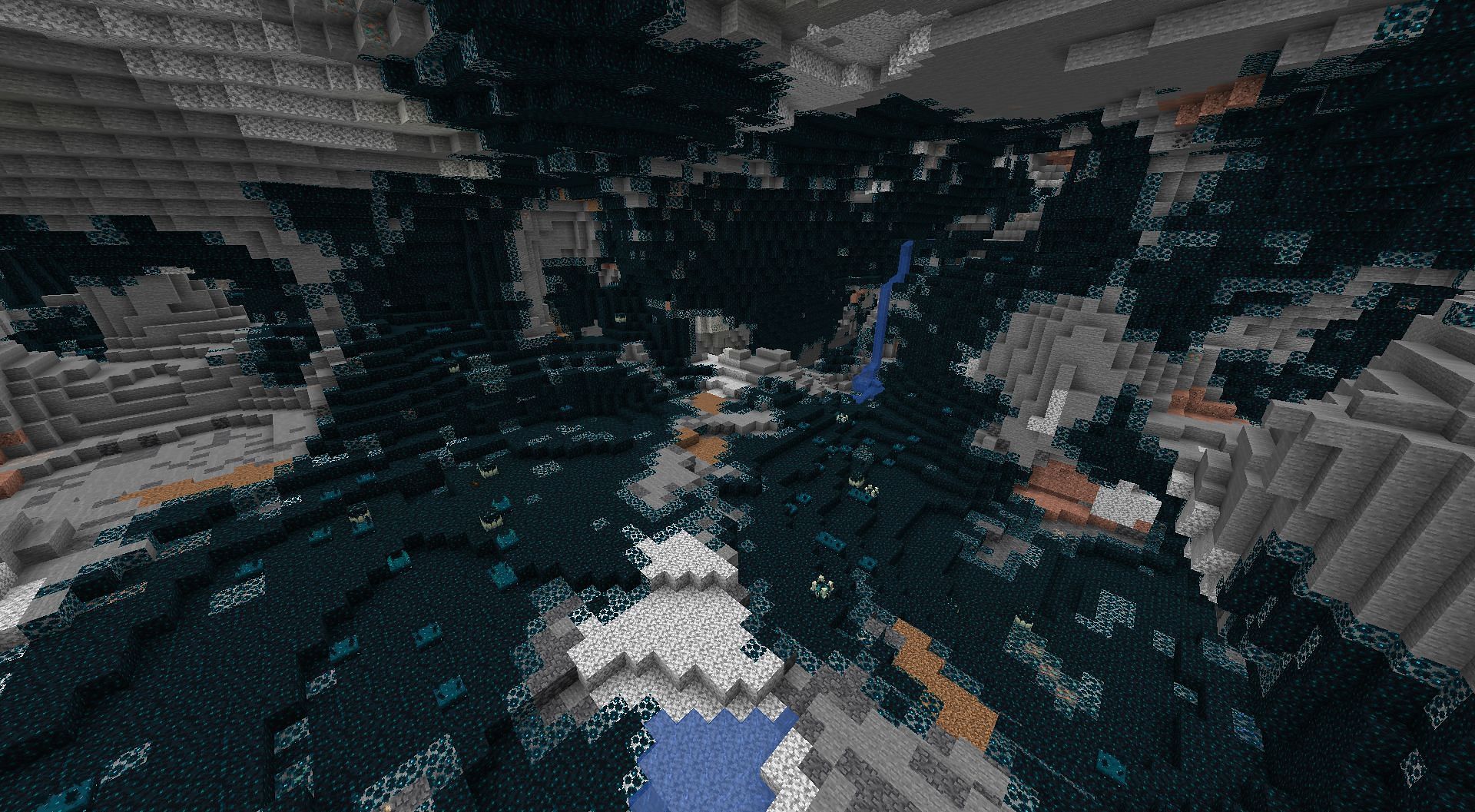 Deep Dark biomes are distinct-looking because of dark sculk blocks in Minecraft (Image via Mojang)