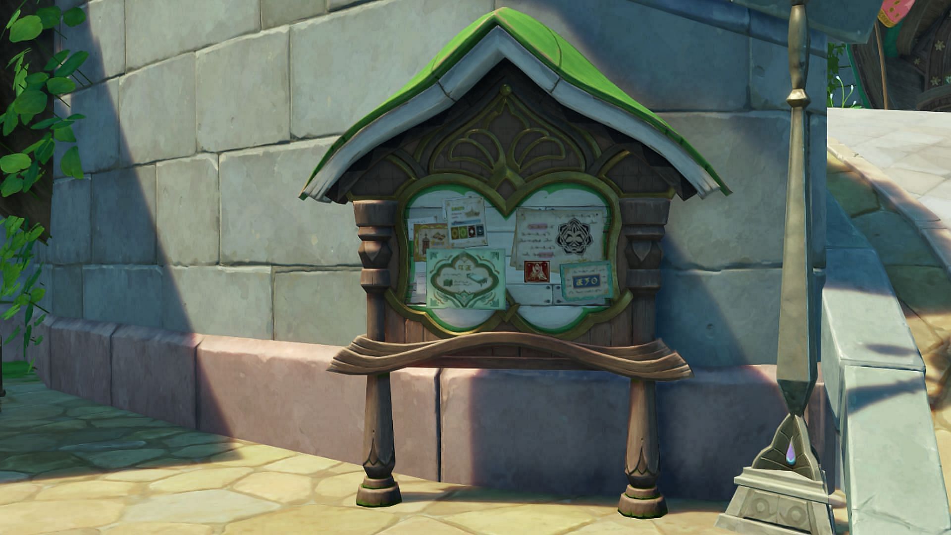 This bulletin board is where Travelers start Drusus&#039; Riddles (Image via HoYoverse)
