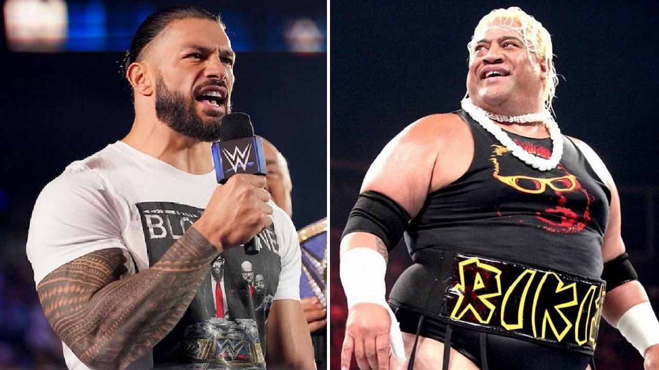 Roman Reigns (left); WWE Hall of Famer Rikishi (right)