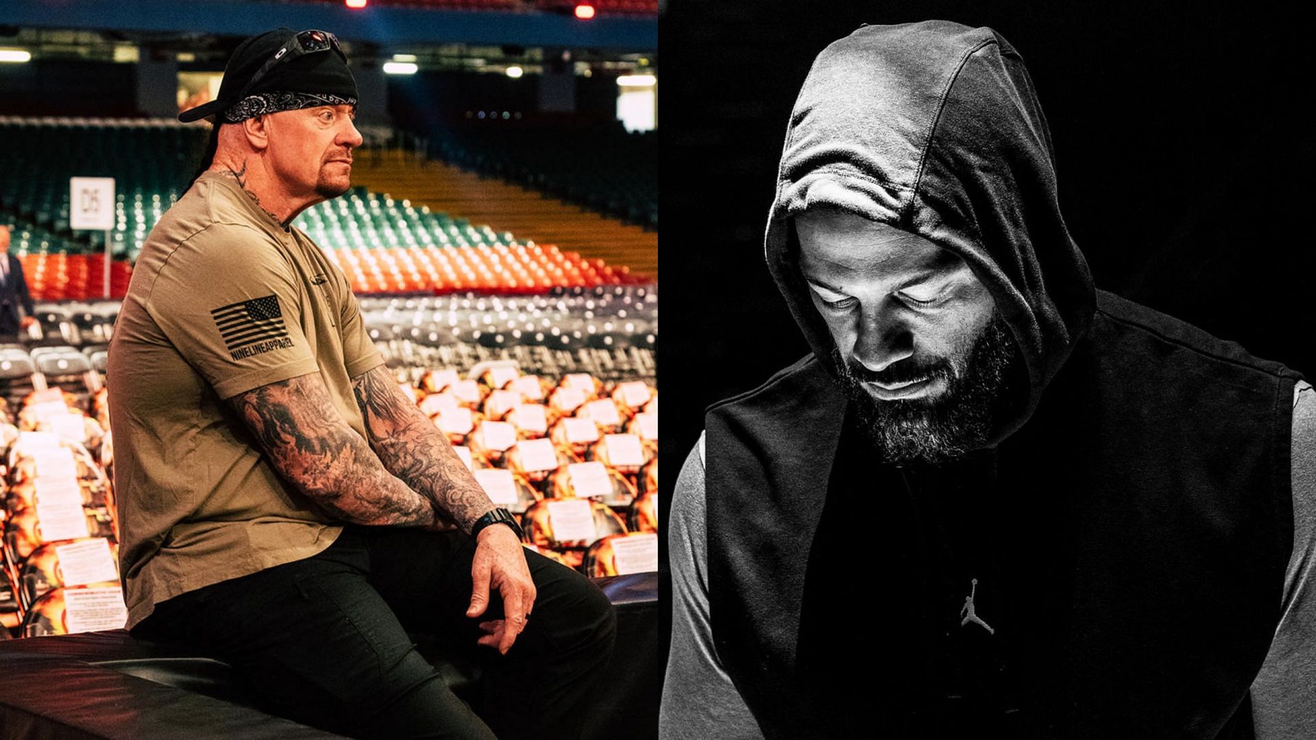 The Undertaker (left); Roman Reigns (right)