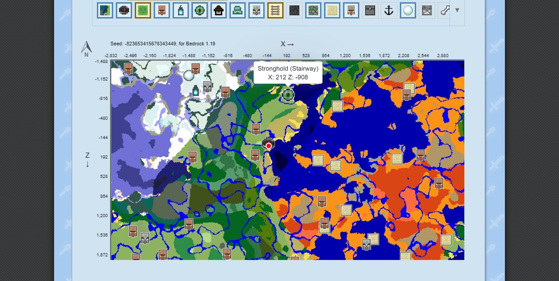 The Minecraft seed chunk map (Image via Chunkbase)