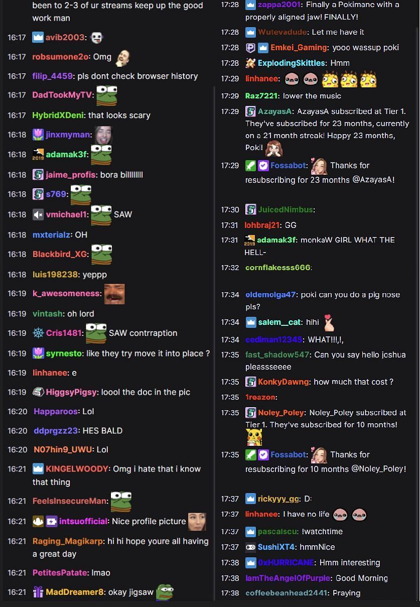 Fans in the Twitch chat reacting to the streamer&#039;s health update (Images via Twitch)
