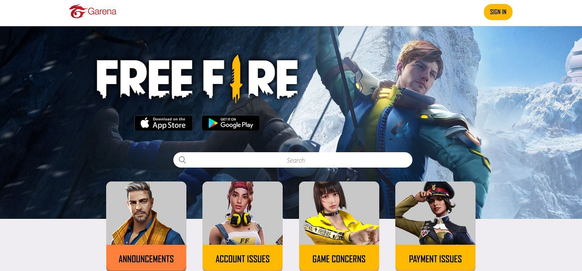 Free Fire/FF MAX help center (Image via Garena)