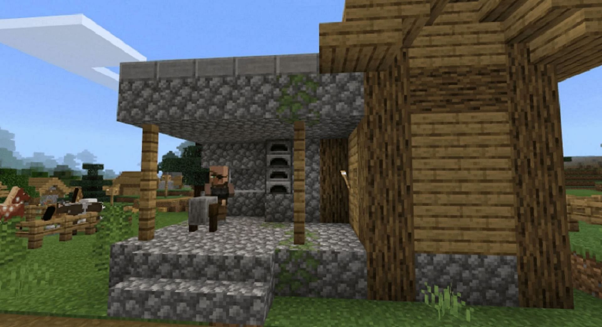 This seed&#039;s village blacksmiths should offer players some quality items (Image via Mojang)
