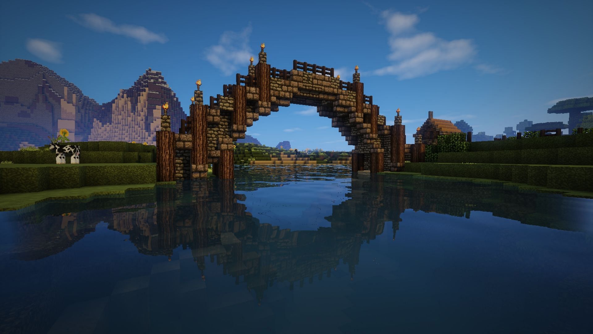 Arching bridge looks quite unique in Minecraft and offers a medieval aesthetic (Image via Reddit/u/NoDakSmack)